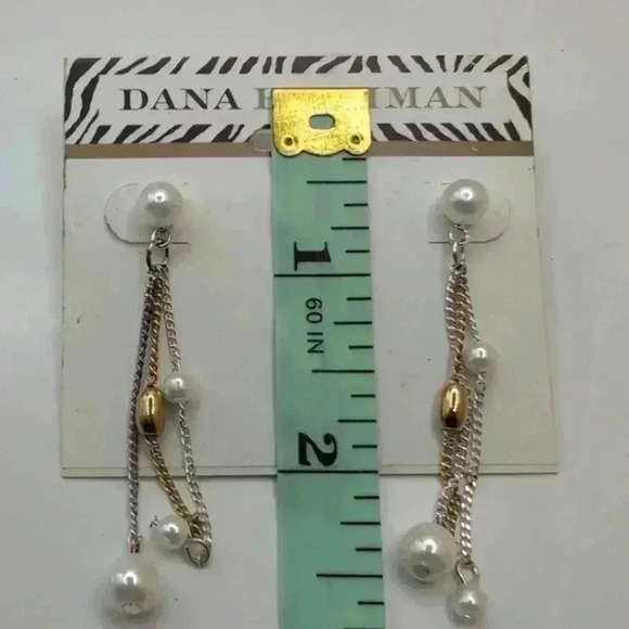Dana Buchman Silvertone, pearl, GoldTone dangle drop Earrings - Picture 4 of 4